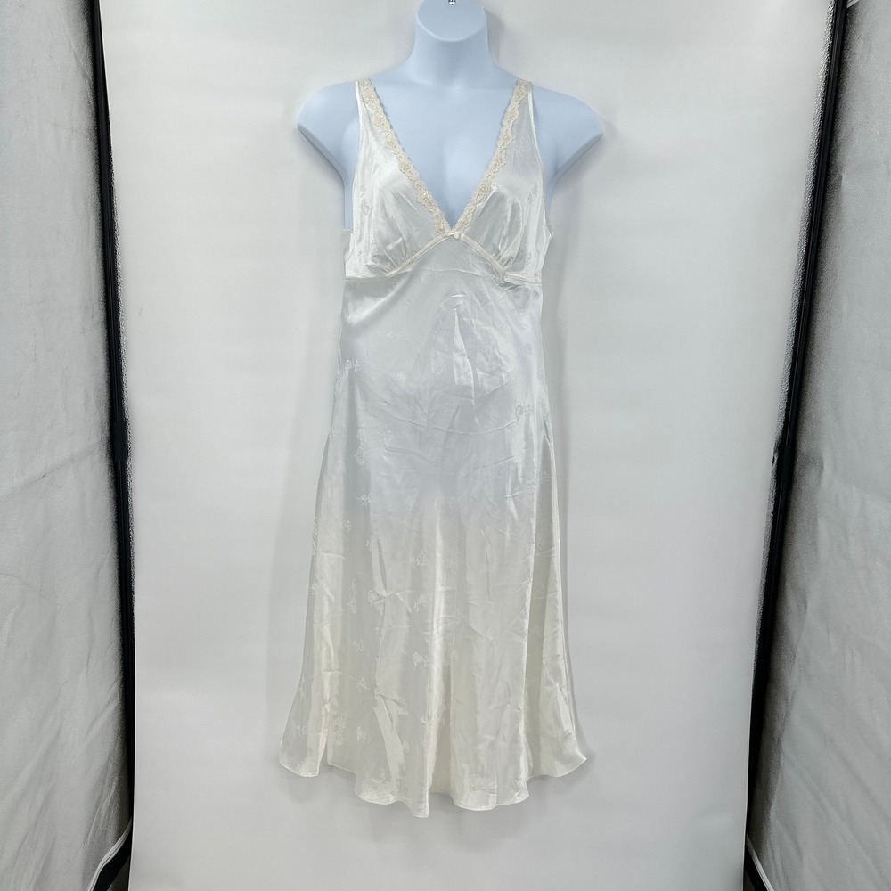 Romantic Babydoll Satin Slip Dress‎ Large Ivory Midi Y2K Fairycore 90s Coquette